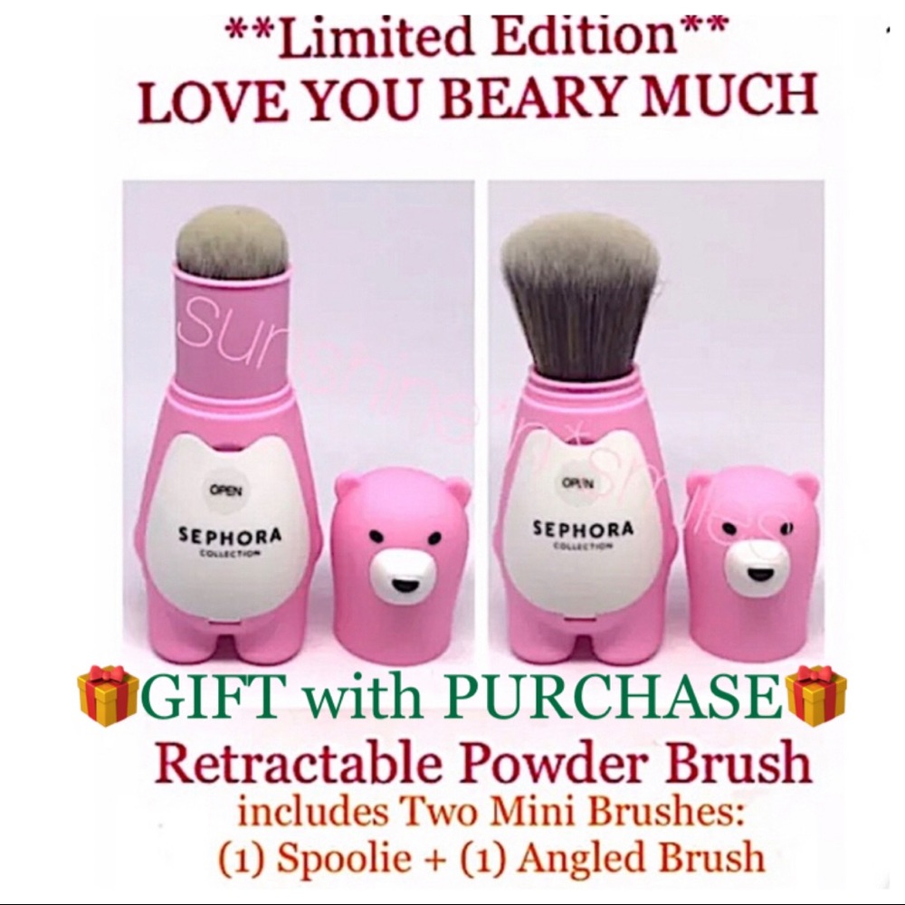🌸HP🌸 Sephora BEAR-SHAPED Retractable Powder Brush + Mini Spoolie / Brow Brush